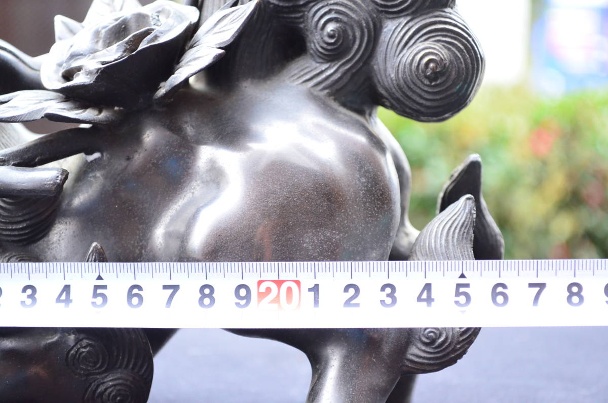 照雲 作 銅製 唐獅子牡丹 ブロンズ像 置物 22cm 重さ3kg 画像22枚