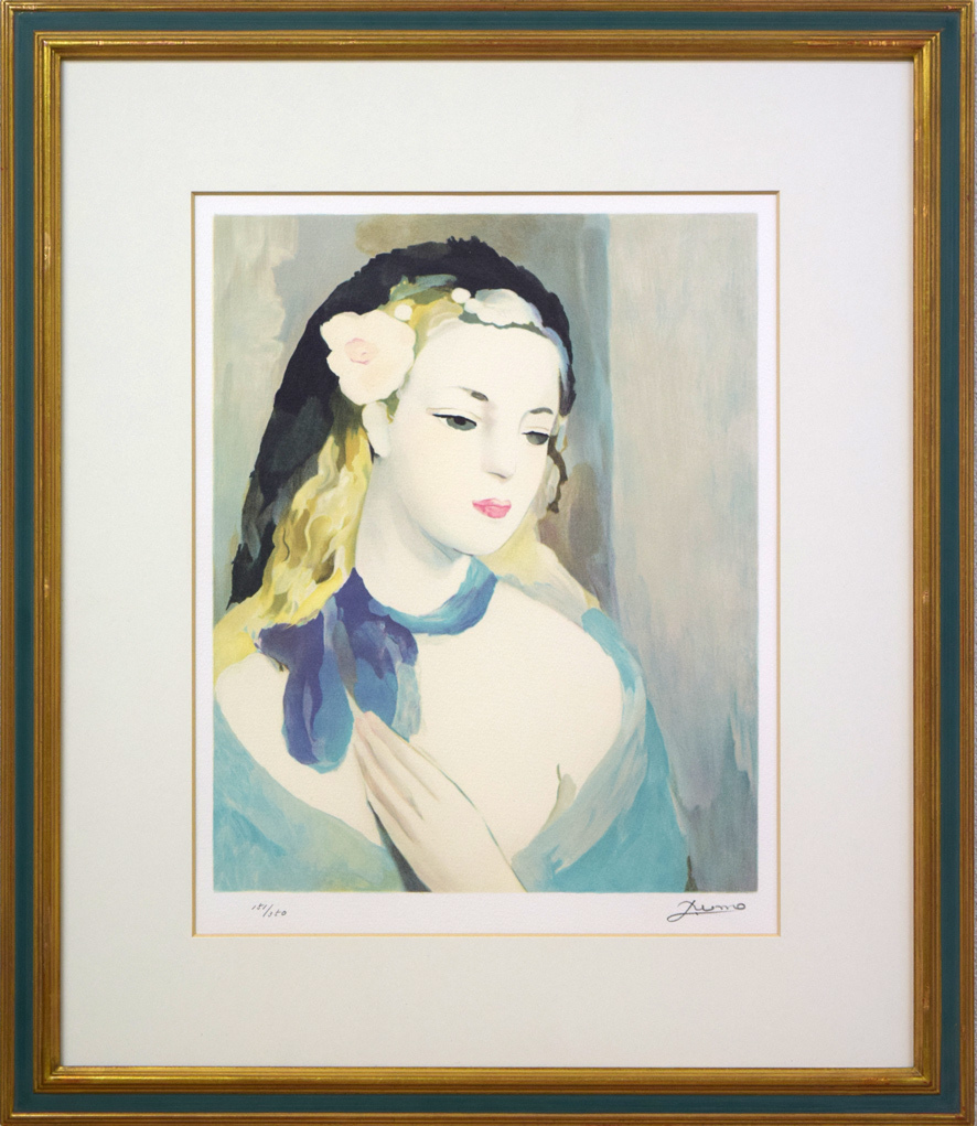 マリー・ローランサン）真作保証　美人画 花 版画 額装 サイン入り アート マリー・ローランサン）真作保証 美人画 花 版画 額装 サイン入り