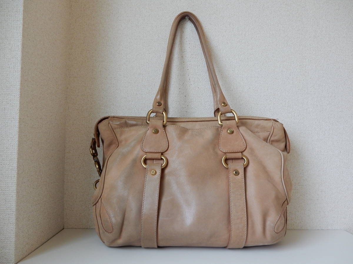 ブルガリア製☆本革☆FRANCESCO BIASIA(フランチェスコ ビアジア)大判B4対応☆3ルーム☆肩掛けOK☆レザートートバッグ　ベージュ