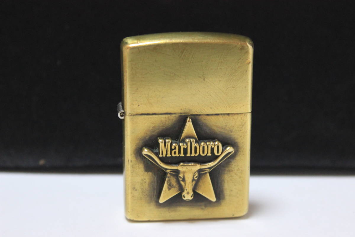 還暦】zippo ソリッドブラス マルボロロングホーン 1992 マルボロ 
