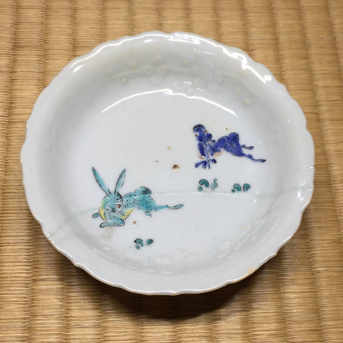 唐物 明時代 中国美術 呉須赤絵 中国古美術 花草鳥魚文 古染付龍文飾皿