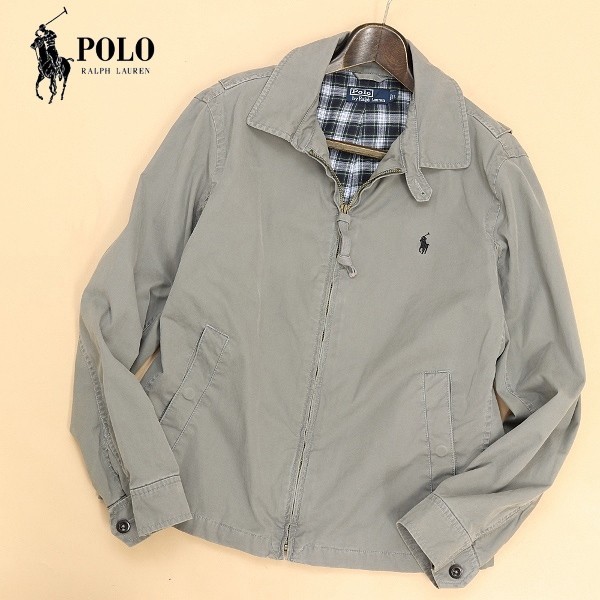 国内正規品◆POLO RALPH LAUREN/ポロ ラルフローレン ロゴ刺繍 裏地チェック柄 スイングトップ ブルゾン ジャケット カーキ系 L