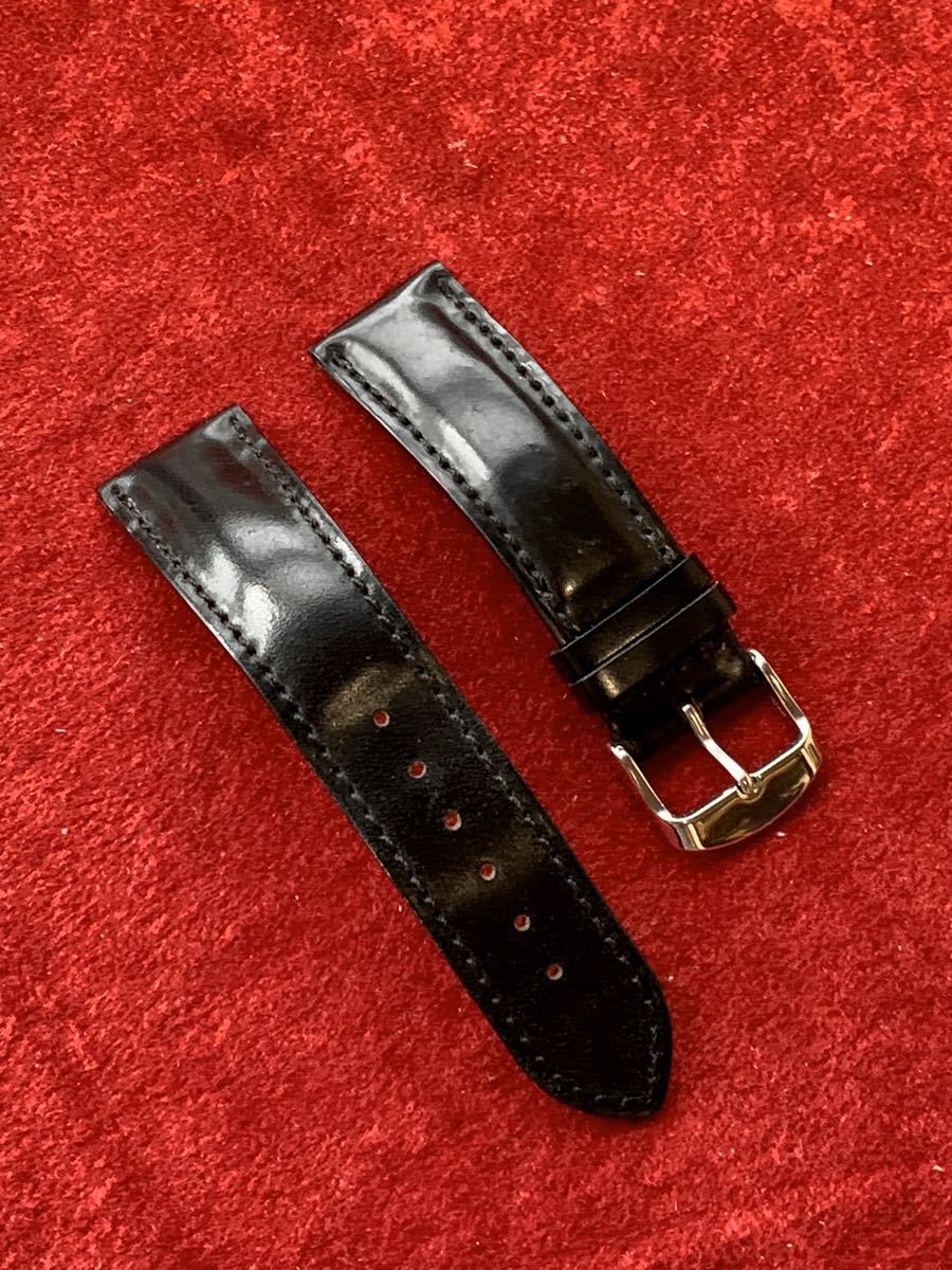 Horween Shell ドイツ コード 交換工具・ばね棒つき コードバン 腕時計ベルト◆フルーコ/ホーウィン コードバン/ブラック◆22mm幅