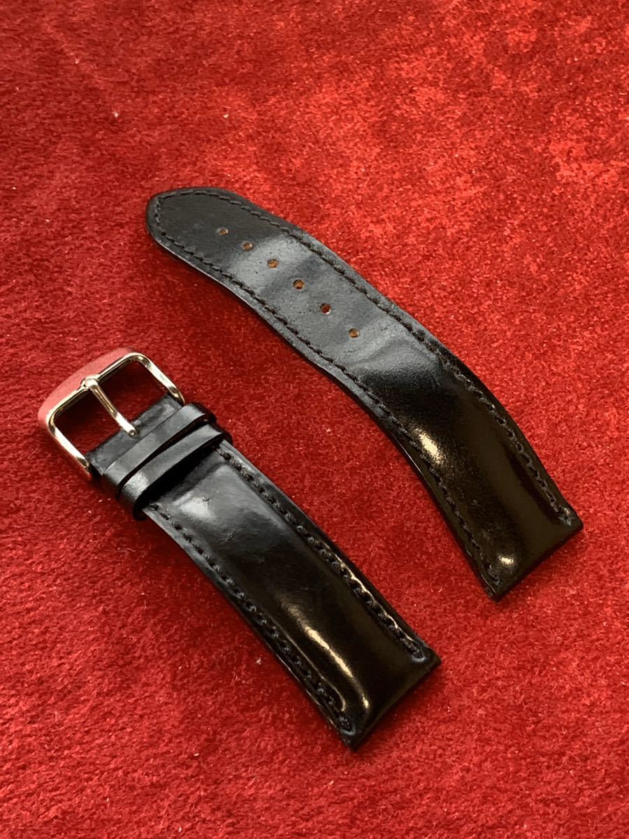 Horween Shell ドイツ コード 交換工具・ばね棒つき コードバン 腕時計ベルト◆フルーコ/ホーウィン コードバン/ブラック◆22mm幅