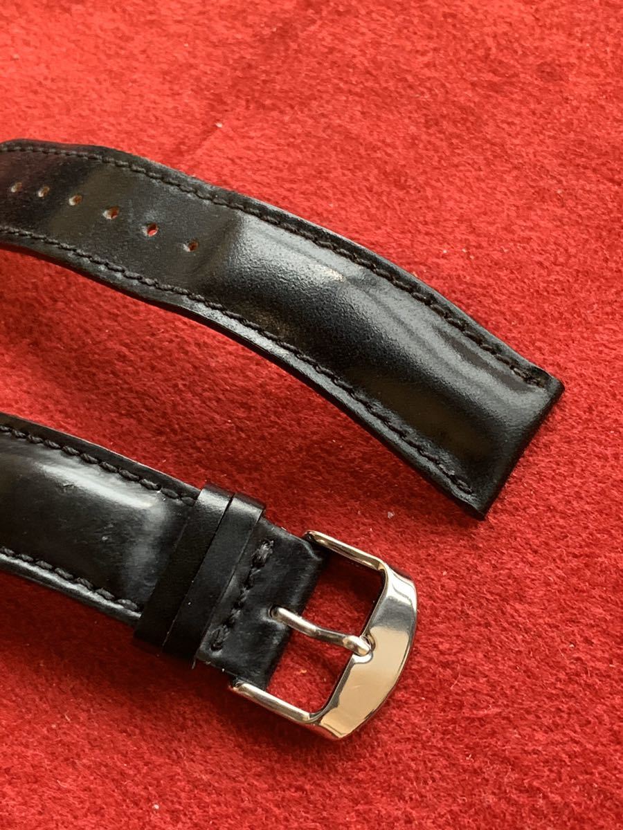 Horween Shell ドイツ コード 交換工具・ばね棒つき コードバン 腕時計ベルト◆フルーコ/ホーウィン コードバン/ブラック◆22mm幅