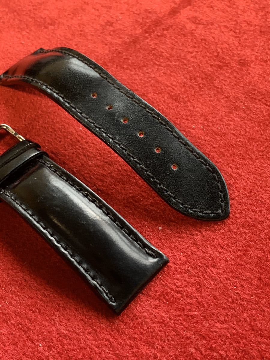 Horween Shell ドイツ コード 交換工具・ばね棒つき コードバン 腕時計ベルト◆フルーコ/ホーウィン コードバン/ブラック◆22mm幅