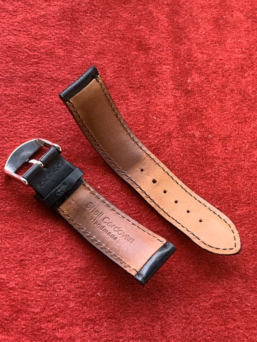 Horween Shell ドイツ コード 交換工具・ばね棒つき コードバン 腕時計ベルト◆フルーコ/ホーウィン コードバン/ブラック◆22mm幅