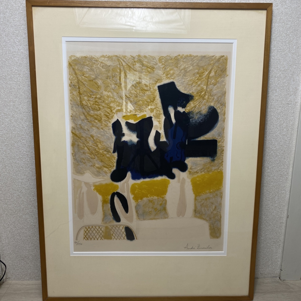 アンドレ・ブーリエ「ブルーの屋根」リトグラフ 直筆サイン入 点描画