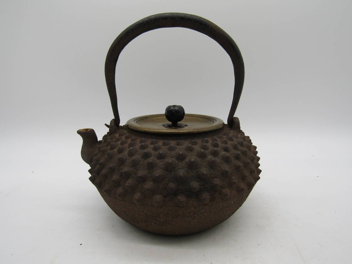 煎茶道具 鉄瓶 龍文堂造 龍文堂 湯沸 茶道具 銅蓋 時代物 AH- 刷毛目