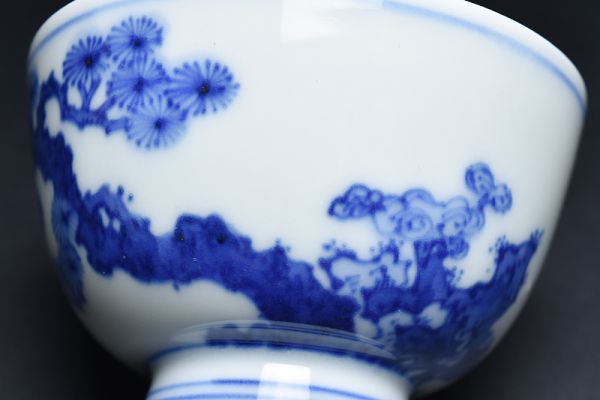 二世 三浦 竹泉 造 青華 松文 煎茶碗 五客 初代 竹泉妻 梅 識箱 】 京