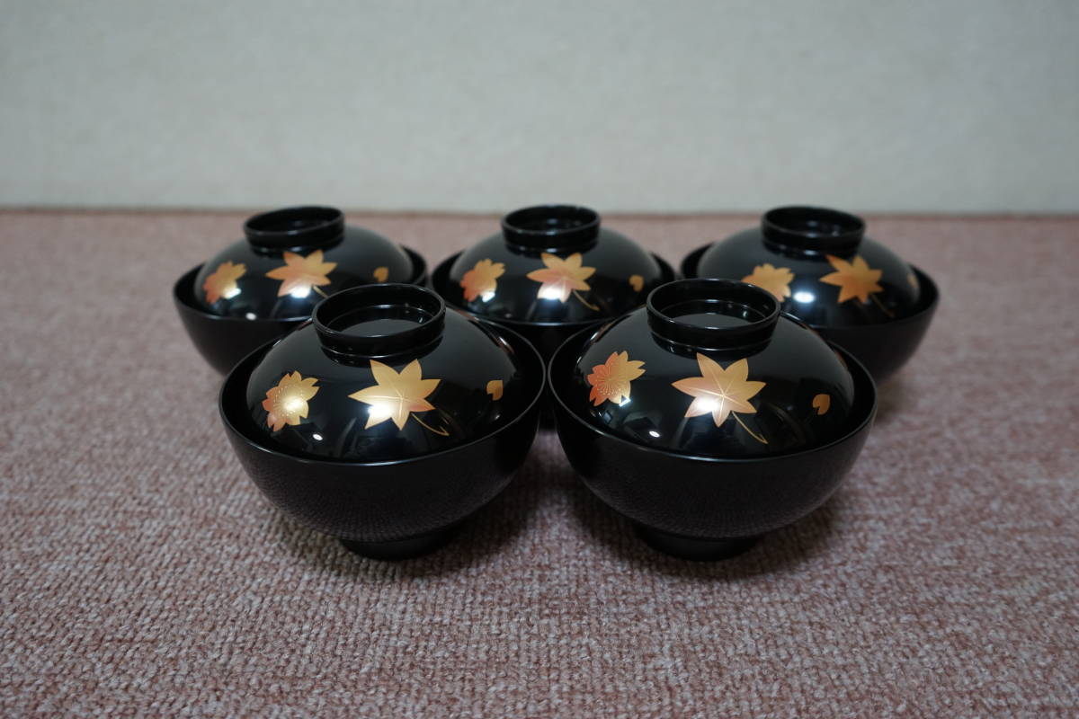 漆器 輪島塗 沈金 金蒔絵 木製 茶懐石膳 椀5客 骨董 天然木製漆塗