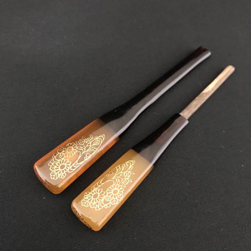 べっ甲 金蒔絵 櫛 笄 セット花紋様 鼈甲 くし かんざし 簪 髪飾り 和装