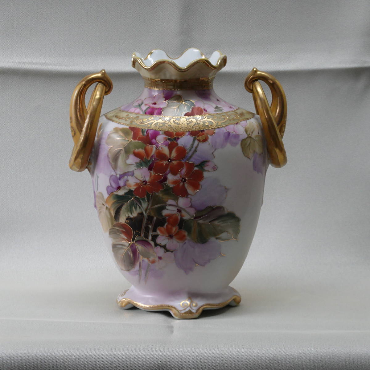 1843 オールドノリタケ 双耳風景図 花瓶 2客 時代物 1843 オールド