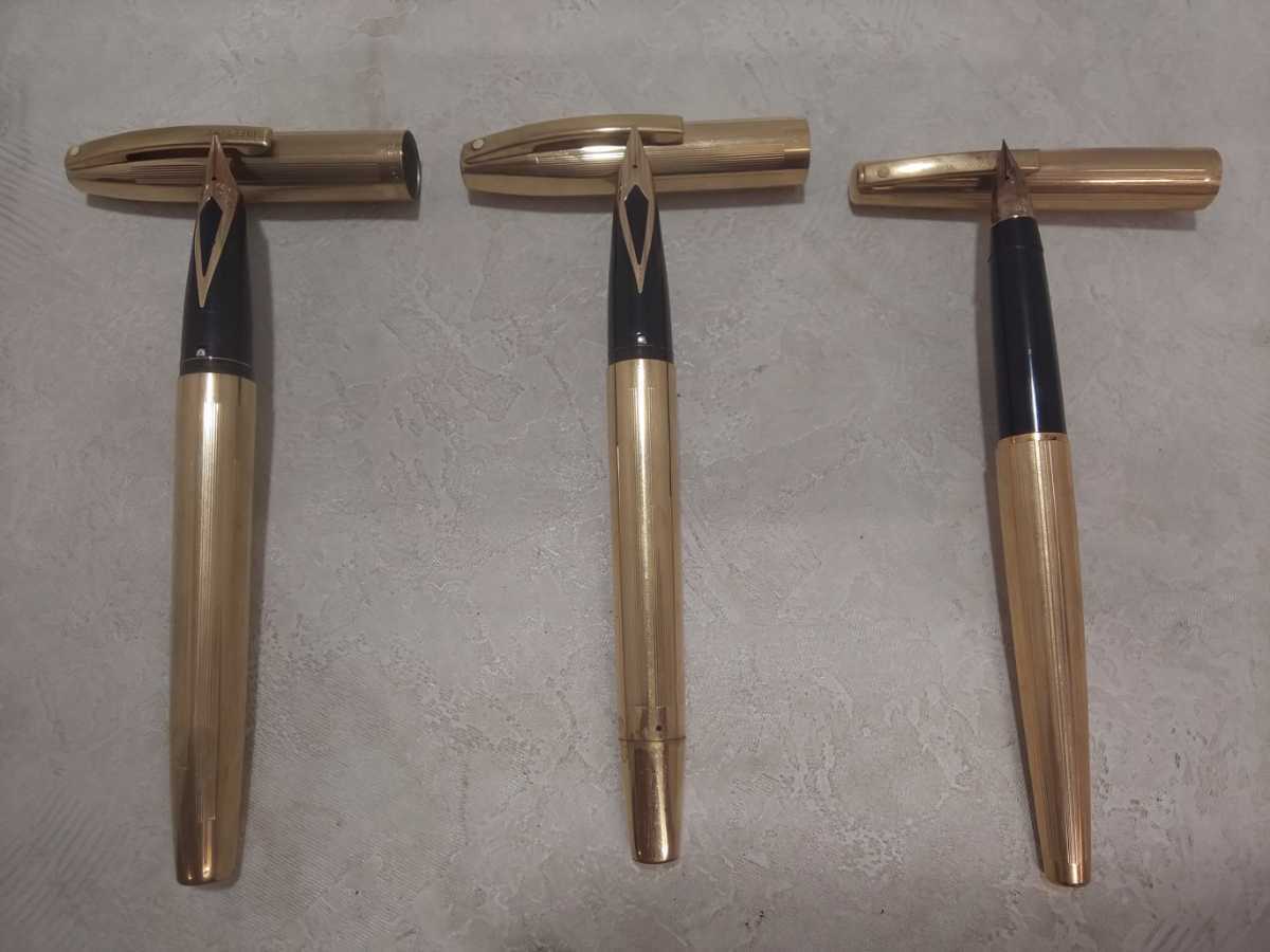 ごんちゃん SHEAFFER シェーファー 万年筆 ゴールドカラー ペン先14K おまとめ3点