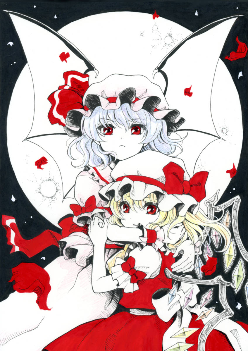 手描きイラスト「スカーレット姉妹Ⅱ」/ A4 ペン・透明水彩/ 東方