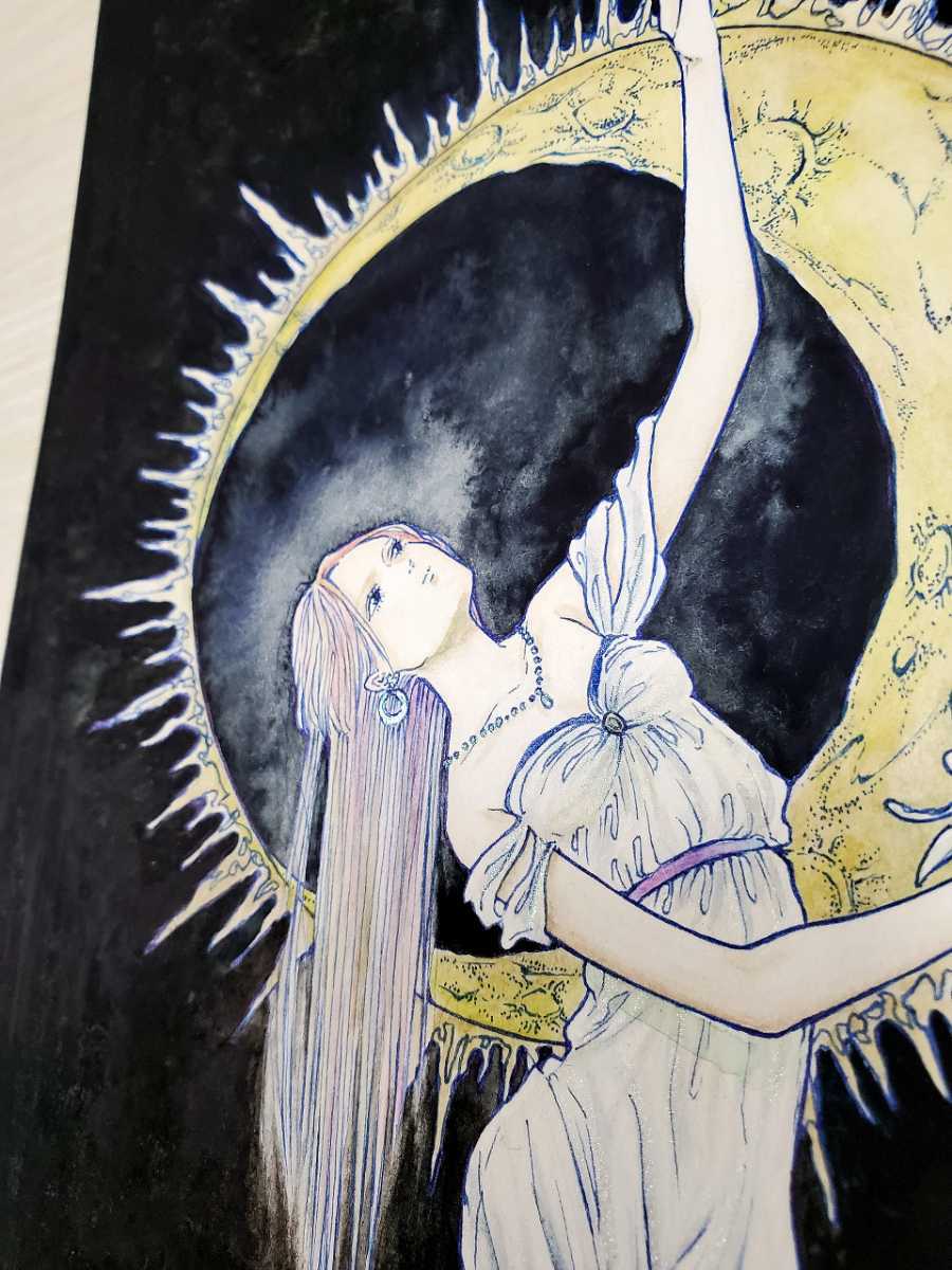 手描きイラスト 原画 オリジナル 創作 「朝の光を浴びながら」 大色紙