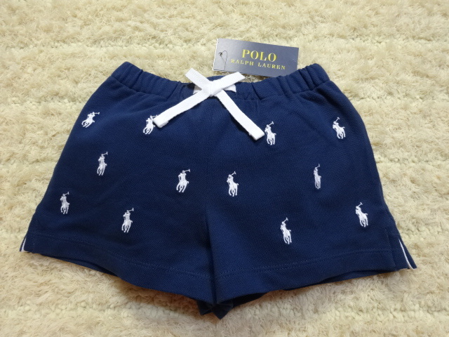 送料込み POLOラルフローレン 新品¥9790★100cm★ポロ総柄 ハーフパンツ/ウエスト総ゴム★紺