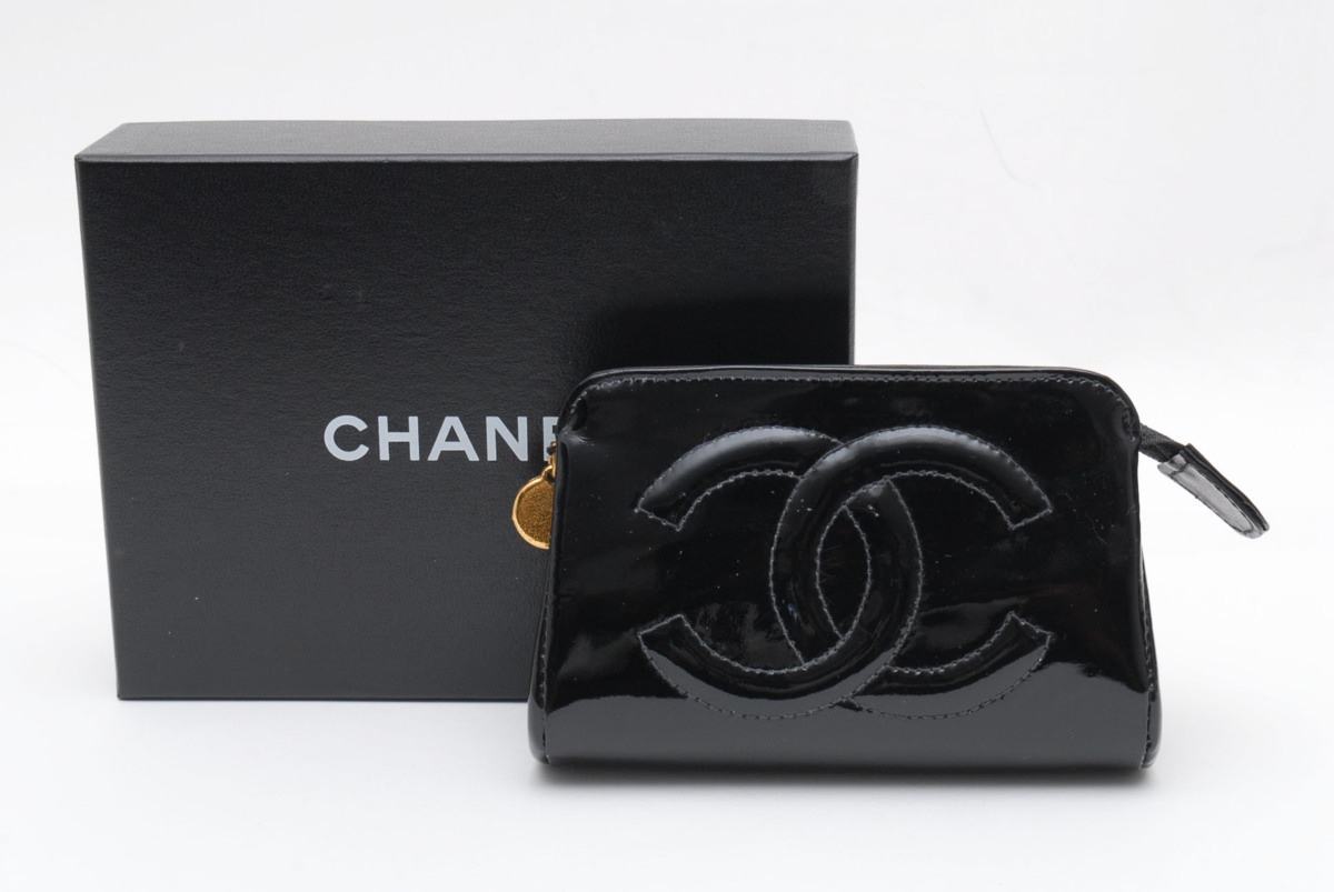 極美品 CHANEL エナメル パテント ステッチ ケース ココマーク 1円スタート 訳あり シャネル CHANEL パテント ココマークポーチ