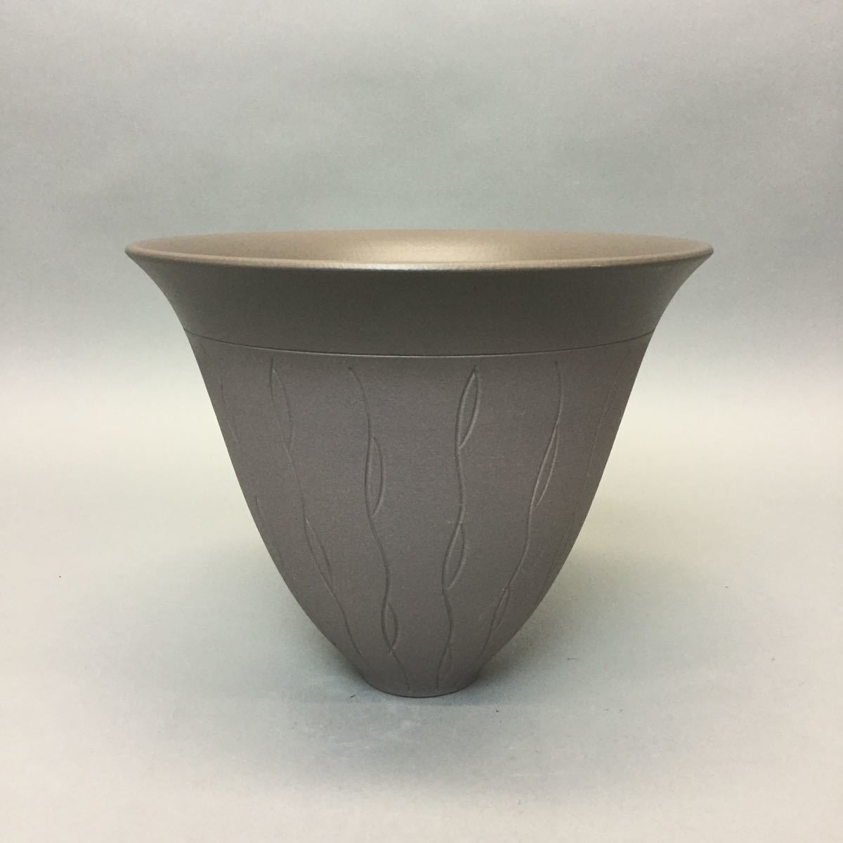 2 小林正明 作 陶器 花器 池坊 華道具 フラワーベース 花瓶 グレー