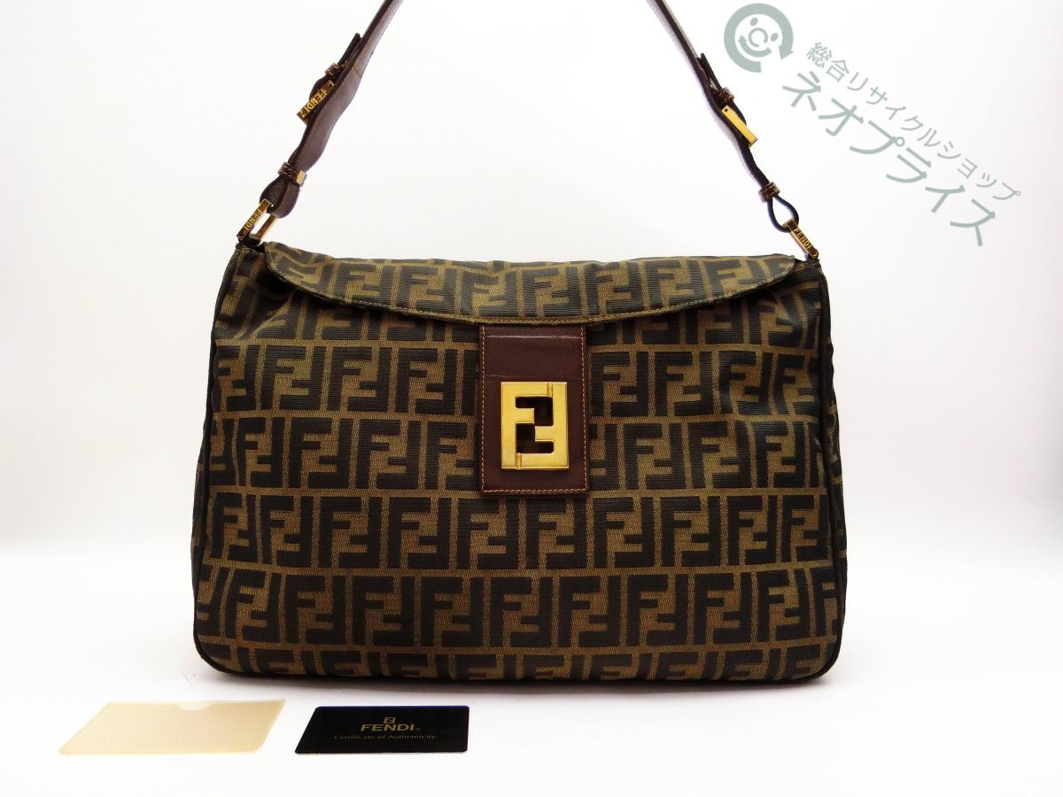 ◇S2771 FENDI フェンディ ズッカ柄 FF金具 レザー ショルダー バッグ 