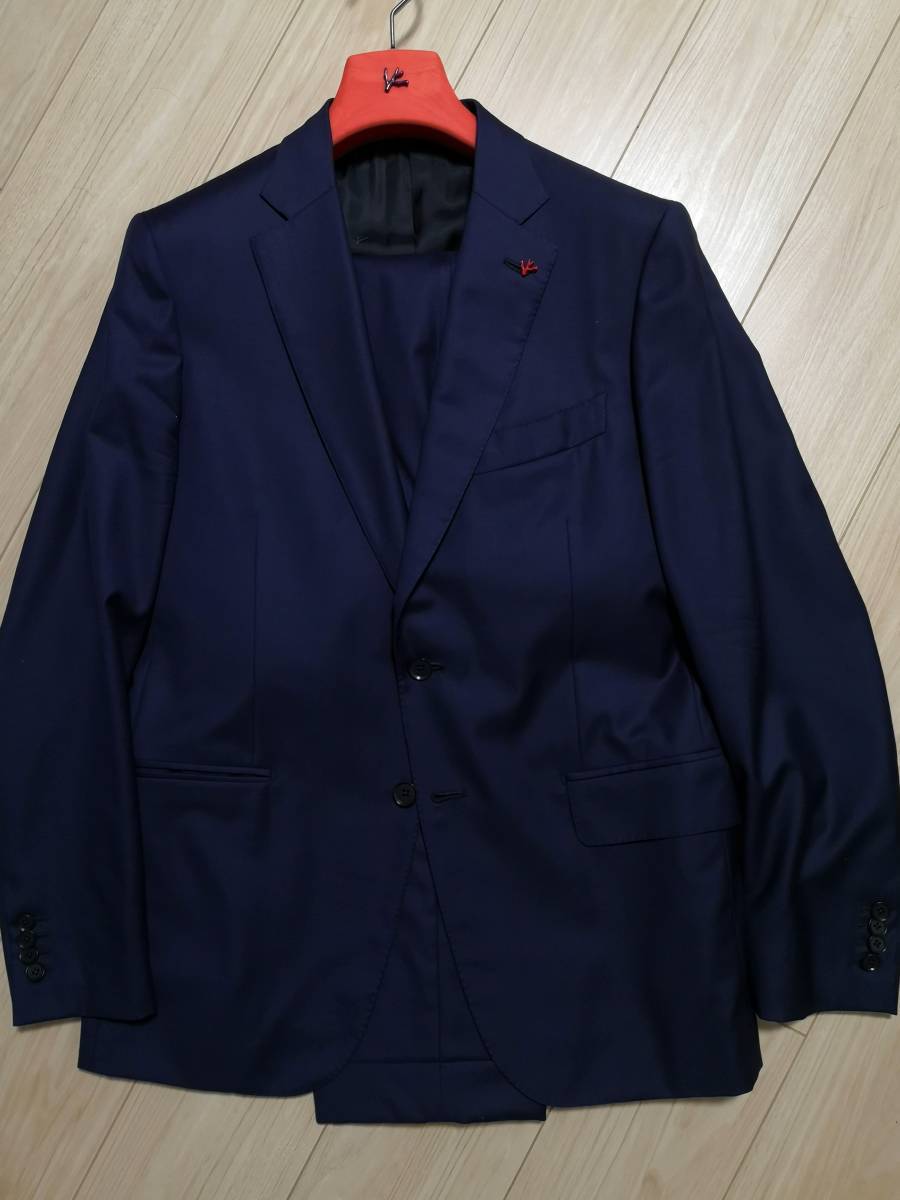 1度のみ使用超美品 2019年購入正規品 イザイア ISAIA スーツ ネイビー GREGORY グレゴリー 52 8R イザイア六本木ミッドタウン店購入