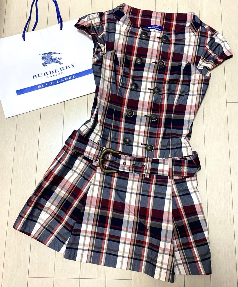 【美品】 バーバリーブルーレーベル　ノバチェック　ワンピース　プリーツ　38 M バーバリー ブルーレーベル ノバチェック ワンピース プリーツ 赤系 38