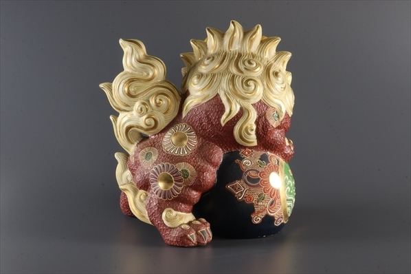 染付 獅子 置物 陶器 狛犬 玉乗り獅子 九谷焼 玉獅子 狛犬 置物 - 八幡