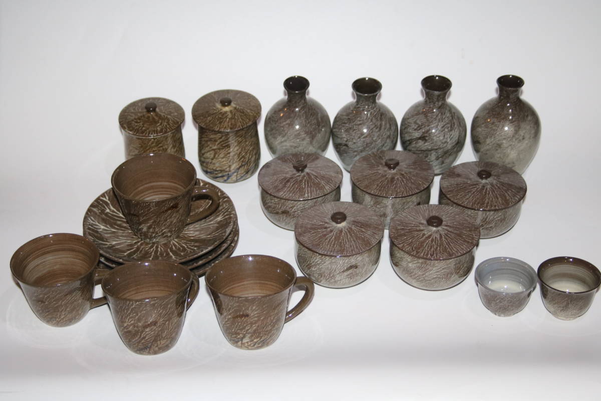 現川焼 十三代 横石臥牛 作 刷毛目 酒器 茶器 27点セット 徳利 猪口 