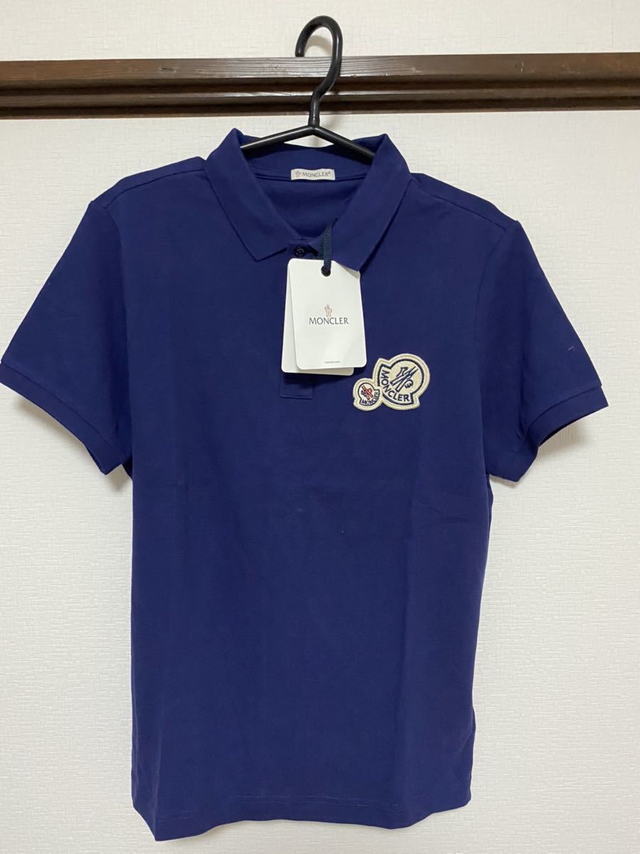 MONCLER ポロシャツ ブルー 袖ライン　Mサイズ　少し小さいめです モンクレール MONCLER メンズ 半袖 ポロシャツ ブルー サイズM 【公式