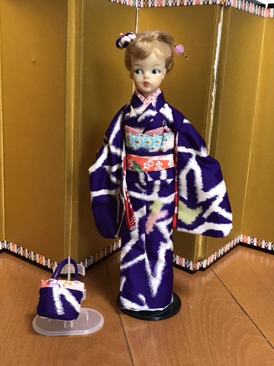 お値下げ 青い着物姿のタミーちゃん 30cm 美品 お洒落なタミーちゃん☆銘仙正絹振袖着物☆華やか大正ロマン | kimono
