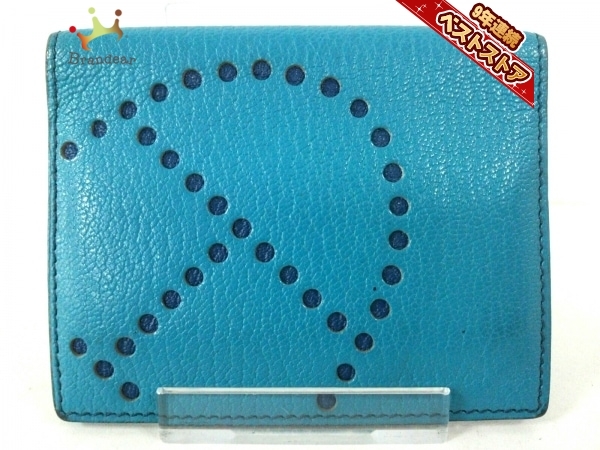 エルメス HERMES カードケース エブリン シェーブル ターコイズ