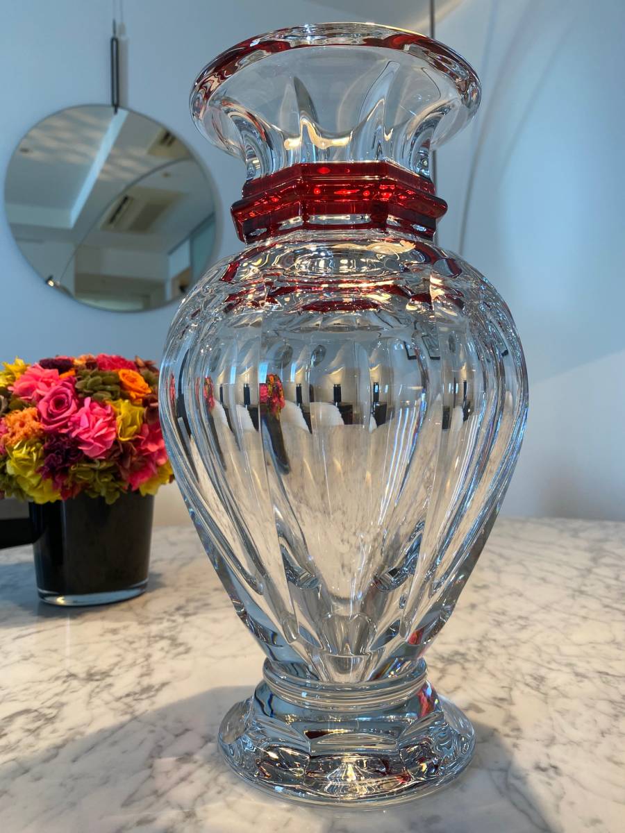 超美品 バカラ (Baccarat) アルクール バラスターベース(花瓶) 32cm レッド8 定価27万円