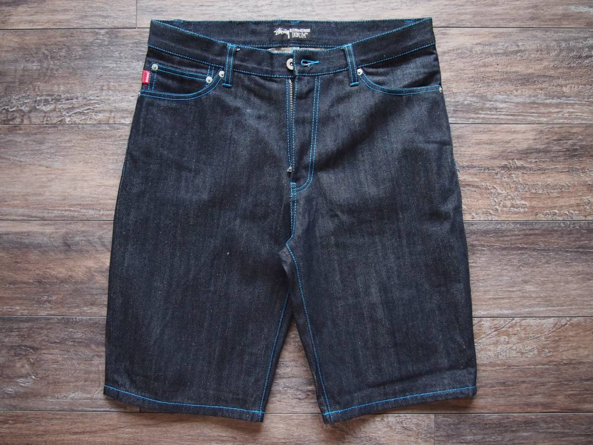 濃紺 バックペイントSTUSSY ROUGH & RUGGED リジッドデニムショーツ 