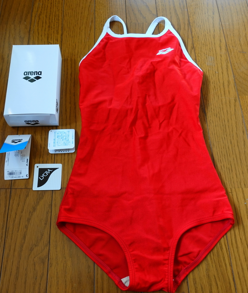 arena ARN-185WK RED サイズL 赤／白パイ 試着のみ 競泳水着 スクール