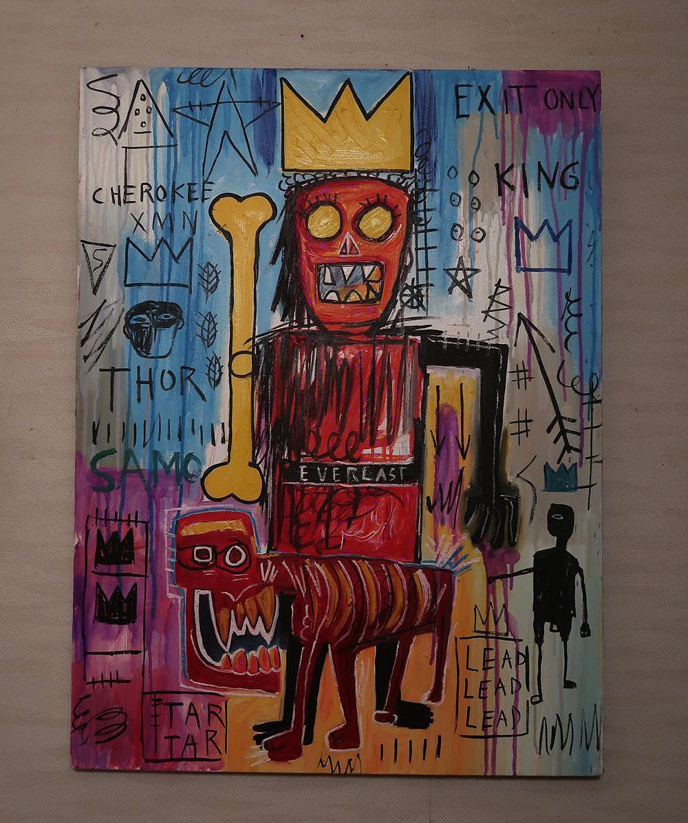 ジャン ミシェルバスキア 油絵油彩画 裏面サインあり 絵画1 特別出品