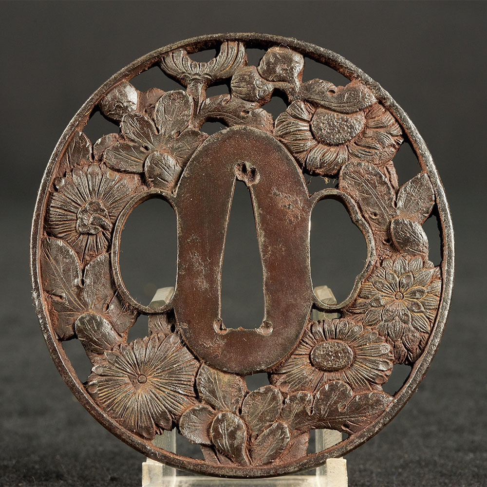 無銘 鉄地桐図透かし鐔 鍔 赤坂 拵 日本刀 刀装具 骨董 古美術 江戸時代 無銘 鉄地桐図透かし鐔 鍔 赤坂 拵 日本刀 刀装具 骨董 古