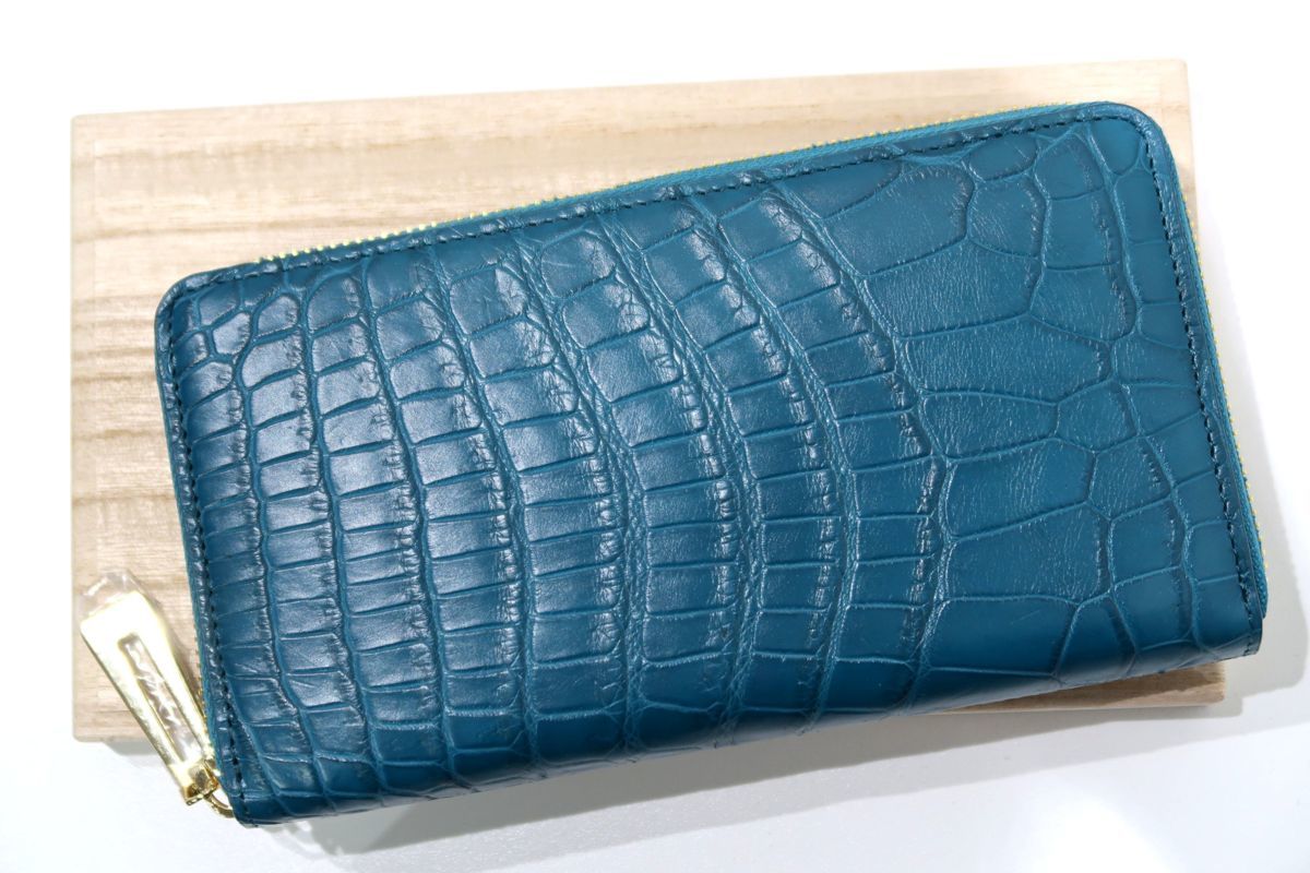 クロコダイル ターコイズブルー ラウンドファスナー長財布 新品 高品質