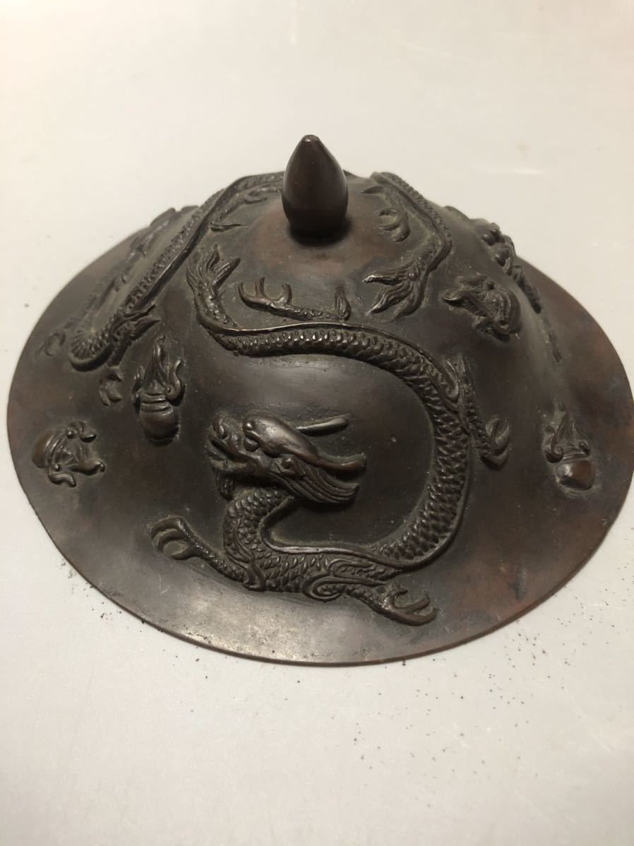 1209 中国 骨董 大明宣徳年製 龍文香炉 時代物 1209 中国 骨董 大明宣