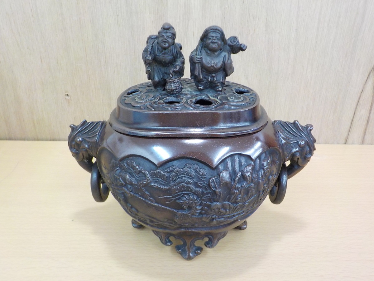 香炉 高岡銅器 招福七福神 青銅製 吉祥 蝋型青銅製 大森孝志作 桐箱入