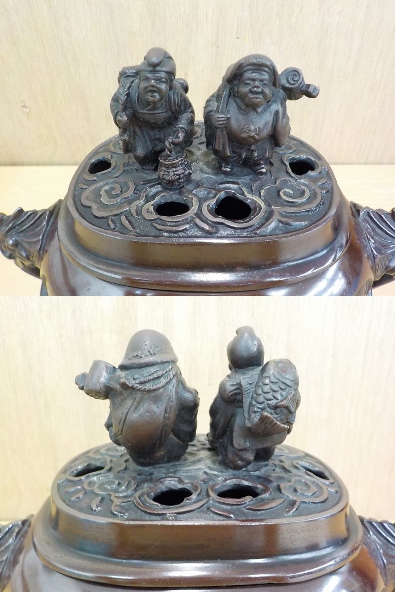 青銅製 鹿に乗る福禄寿　宝珠香炉 香炉 高岡銅器 招福七福神 青銅製 吉祥 蝋型青銅製 大森孝志作 桐箱入