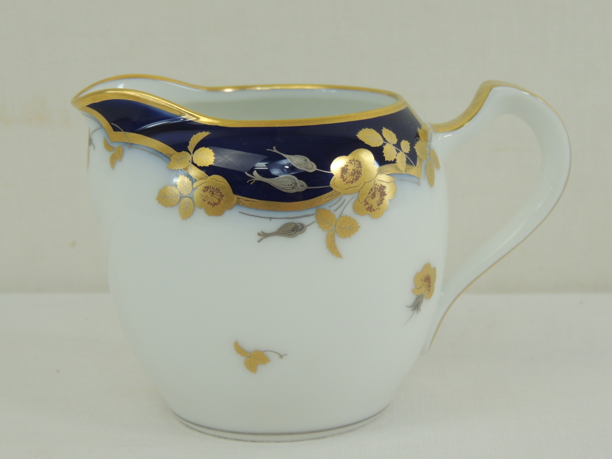 OKURA/大倉陶園 金彩 瑠璃 花絵 シュガーポット 1個/クリーマー 1個 