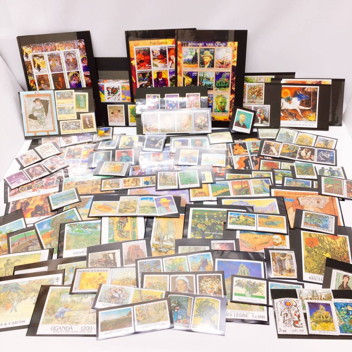1円～未使用☆海外切手 絵画 美術 シート バラ おまとめ セット②☆総重量265g/ゴッホ/ピカソ/UGANDA/GRENADA/GAMBIA/外国/コレクション