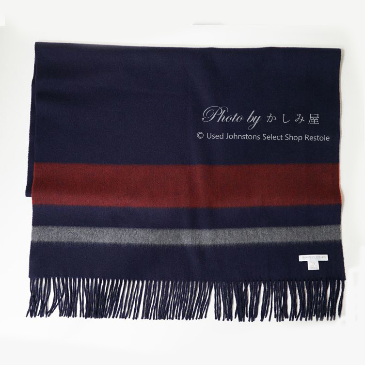 ジョンストンズ カシミヤ大判ストール ネイビー ボーダー カシミヤ100％ カシミア Johnstons ジョンストンズ Johnstons ストール カシミア ジョンストンズオブエルギンJOHNSTONS ストール(ショール