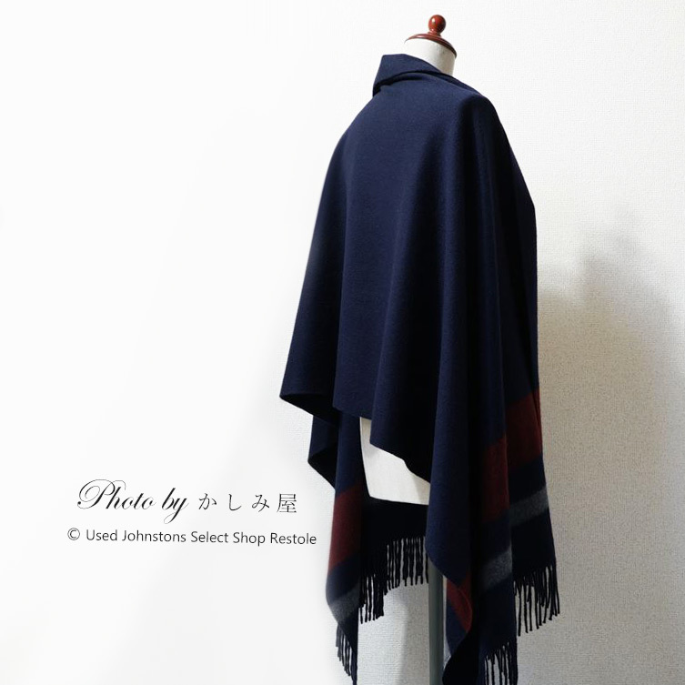 ジョンストンズ カシミヤ大判ストール ネイビー ボーダー カシミヤ100％ カシミア Johnstons ジョンストンズ Johnstons ストール カシミア ジョンストンズオブエルギンJOHNSTONS ストール(ショール