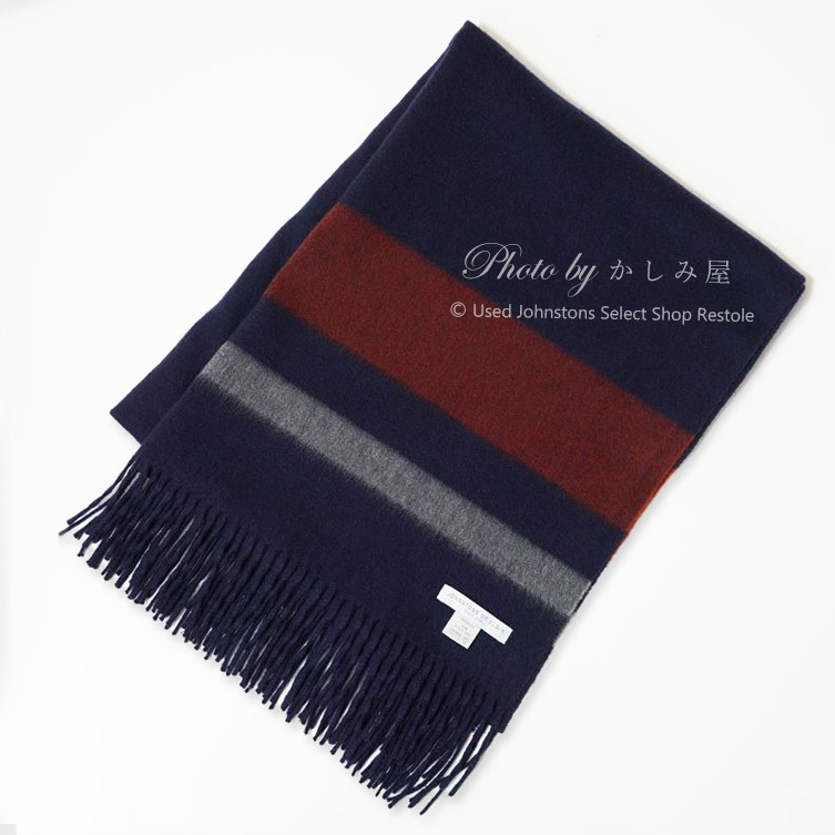 ジョンストンズ カシミヤ大判ストール ネイビー ボーダー カシミヤ100％ カシミア Johnstons ジョンストンズ Johnstons ストール カシミア ジョンストンズオブエルギンJOHNSTONS ストール(ショール