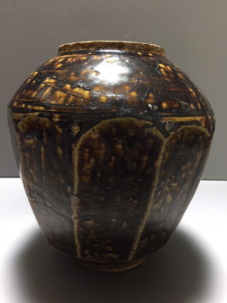 李朝 飴釉面取壷