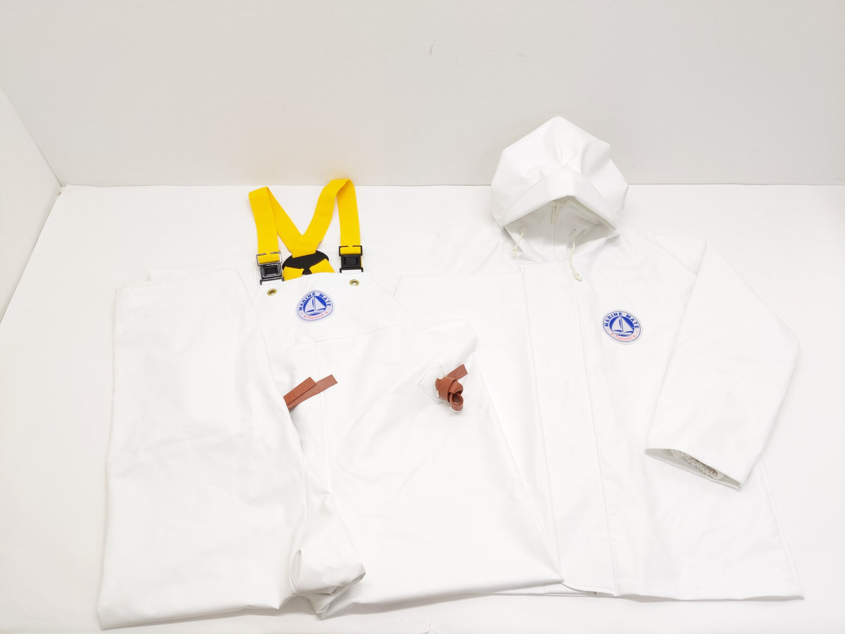  マリンメイト サロペット 漁師カッパ 水産カッパ 上下セット M Lサイズ(フィッシングスーツ)｜売買されたオークション情報、yahooの商品情報をアーカイブ公開 - オークファン フィッシングスーツ