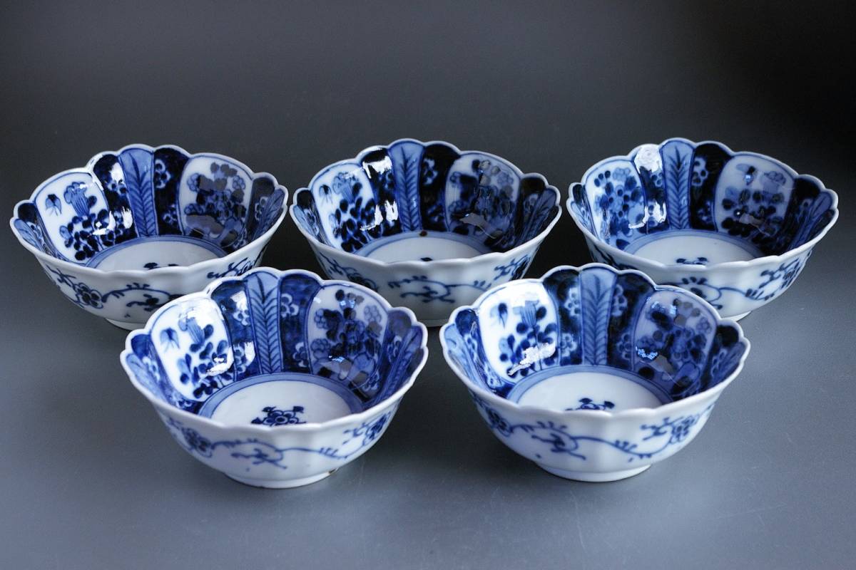 輪花皿 染付 | 5客セット 時を刻む、染付風景文