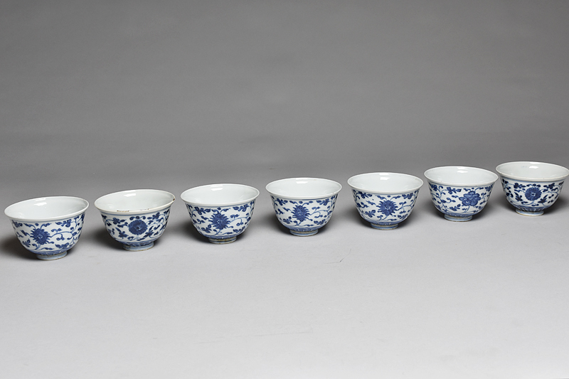 新渡 青花 唐草文 煎茶碗 七客 箱付 】 京焼 煎茶道具 【公式通販】