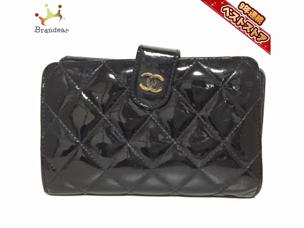 シャネル エナメル ブラック 二つ折り財布 シャネル CHANEL 2つ折り財布 マトラッセ エナメル（レザー） 黒 16